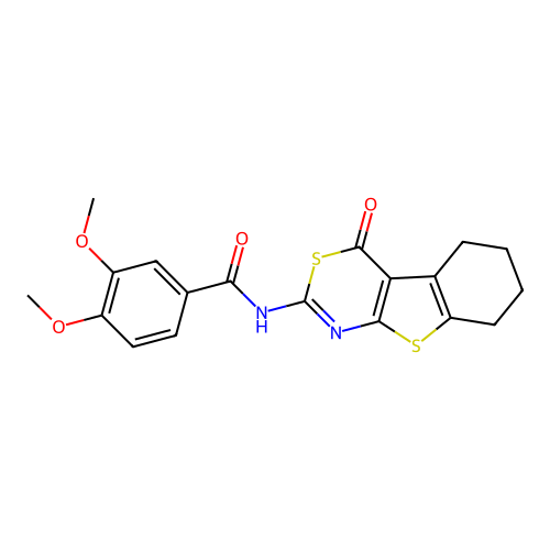 3,4-dimethoxy-N-(4-oxo-5,6,7,8-tetrahydro-[1]benzothiolo[2,3-d][1,3]thiazin-2-yl)benzamide structure