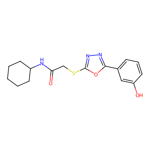 N-cyclohexyl-2-[[5-(3-hydroxyphenyl)-1,3,4-oxadiazol-2-yl]sulfanyl]acetamide structure