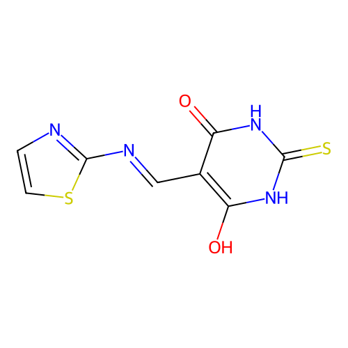 2-Sulfanylidene-5-{[(1,3-thiazol-2-yl)amino]methylidene}-1,3-diazinane-4,6-dione structure