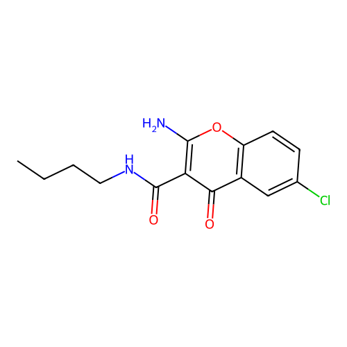 2-amino-N-butyl-6-chloro-4-oxo-4H-chromene-3-carboxamide structure