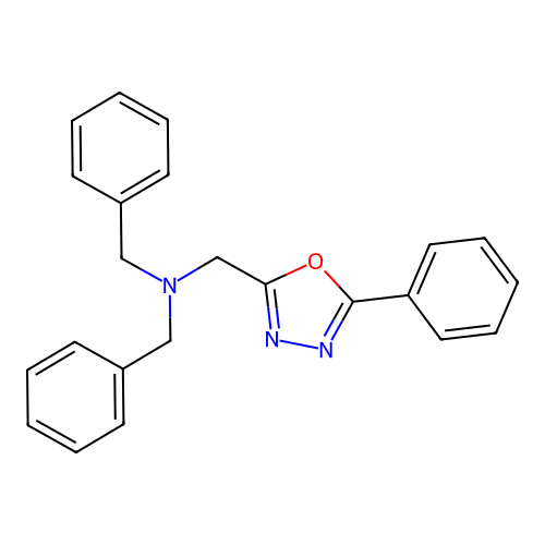 N-benzyl-1-phenyl-N-[(5-phenyl-1,3,4-oxadiazol-2-yl)methyl]methanamine structure