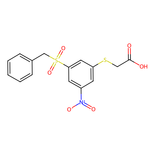 {[3-(Benzylsulfonyl)-5-nitrophenyl]thio}acetic acid structure