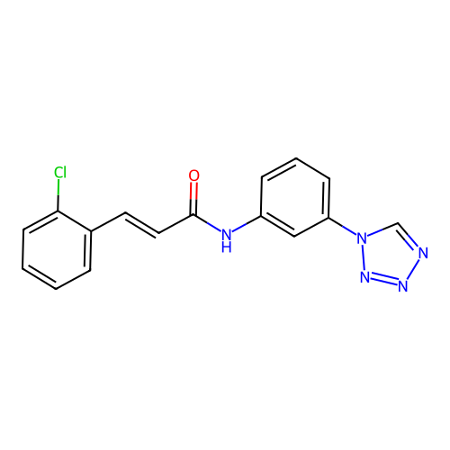 (2E)-3-(2-chlorophenyl)-N-[3-(1H-tetrazol-1-yl)phenyl]prop-2-enamide structure
