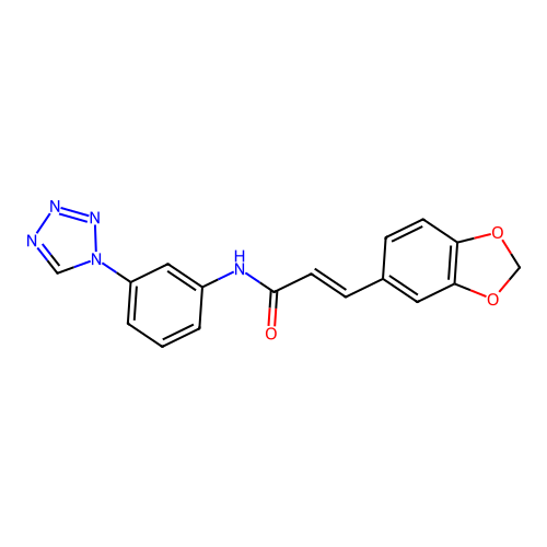(2E)-3-(1,3-benzodioxol-5-yl)-N-[3-(1H-tetrazol-1-yl)phenyl]prop-2-enamide structure