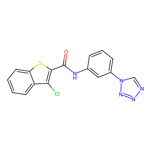 3-chloro-N-[3-(1H-tetrazol-1-yl)phenyl]-1-benzothiophene-2-carboxamide structure