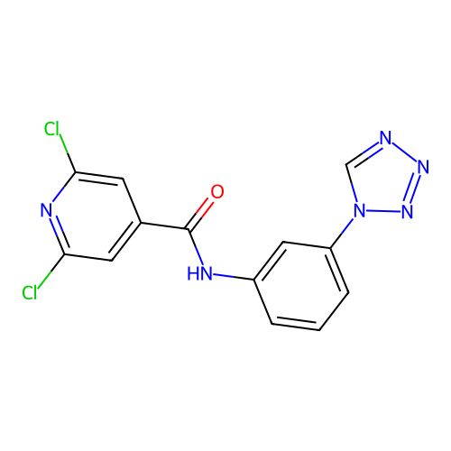 2,6-dichloro-N-[3-(1H-tetrazol-1-yl)phenyl]pyridine-4-carboxamide structure