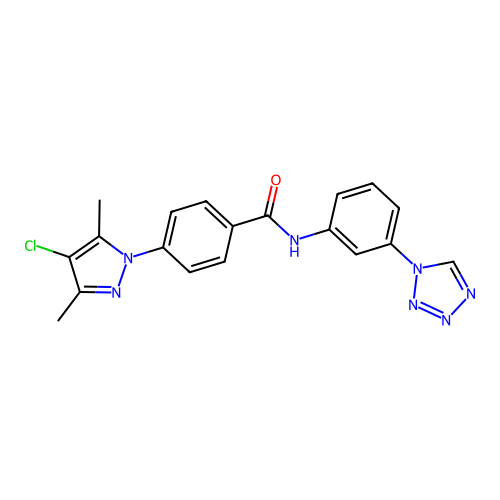 4-(4-chloro-3,5-dimethyl-1H-pyrazol-1-yl)-N-[3-(1H-tetrazol-1-yl)phenyl]benzamide structure