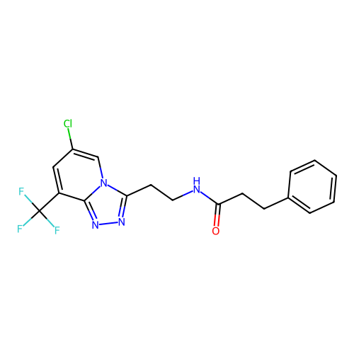 N-(2-(6-chloro-8-(trifluoromethyl)-[1,2,4]triazolo[4,3-a]pyridin-3-yl)ethyl)-3-phenylpropanamide structure