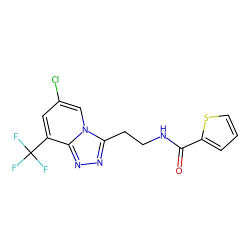 N-(2-(6-chloro-8-(trifluoromethyl)-[1,2,4]triazolo[4,3-a]pyridin-3-yl)ethyl)thiophene-2-carboxamide structure
