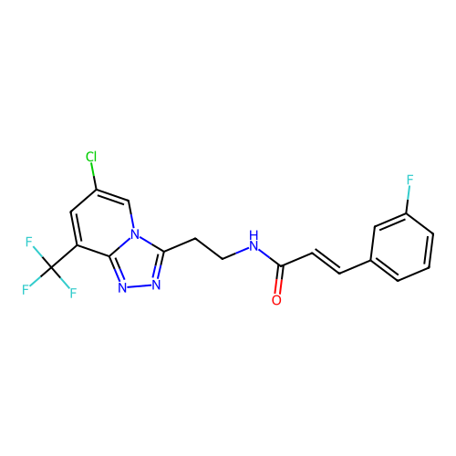 (2E)-N-{2-[6-chloro-8-(trifluoromethyl)[1,2,4]triazolo[4,3-a]pyridin-3-yl]ethyl}-3-(3-fluorophenyl)prop-2-enamide structure