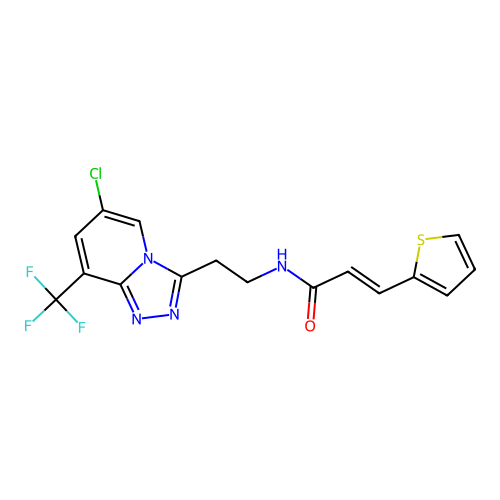 (2E)-N-{2-[6-chloro-8-(trifluoromethyl)[1,2,4]triazolo[4,3-a]pyridin-3-yl]ethyl}-3-(thiophen-2-yl)prop-2-enamide structure