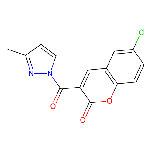 6-chloro-3-(3-methyl-1H-pyrazole-1-carbonyl)-2H-chromen-2-one structure