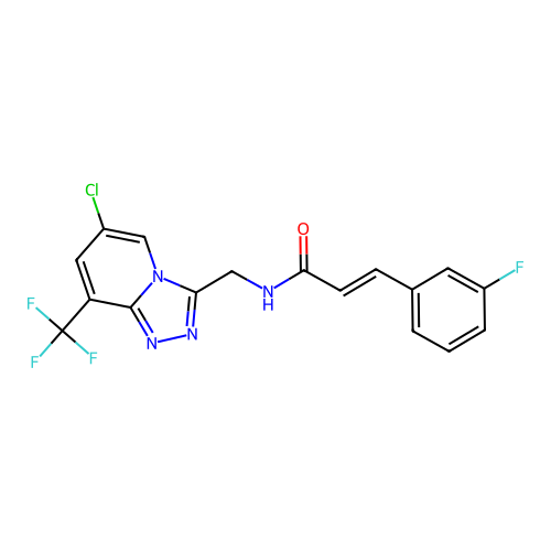(2E)-N-{[6-chloro-8-(trifluoromethyl)[1,2,4]triazolo[4,3-a]pyridin-3-yl]methyl}-3-(3-fluorophenyl)prop-2-enamide structure
