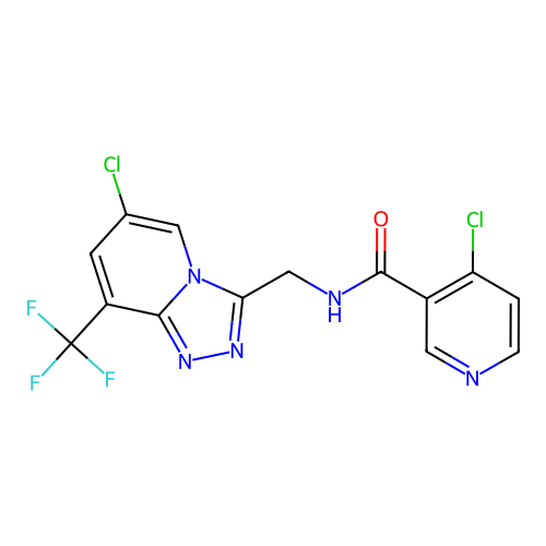 4-chloro-N-((6-chloro-8-(trifluoromethyl)-[1,2,4]triazolo[4,3-a]pyridin-3-yl)methyl)nicotinamide structure