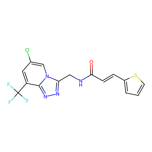 (2E)-N-{[6-chloro-8-(trifluoromethyl)[1,2,4]triazolo[4,3-a]pyridin-3-yl]methyl}-3-(thiophen-2-yl)prop-2-enamide structure