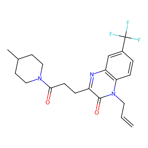 1-allyl-3-(3-(4-methylpiperidin-1-yl)-3-oxopropyl)-6-(trifluoromethyl)quinoxalin-2(1H)-one structure
