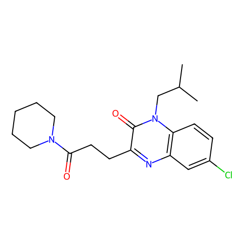 6-chloro-1-isobutyl-3-(3-oxo-3-(piperidin-1-yl)propyl)quinoxalin-2(1H)-one structure