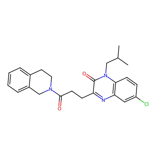 6-chloro-3-[3-(3,4-dihydro-1H-isoquinolin-2-yl)-3-oxopropyl]-1-(2-methylpropyl)quinoxalin-2-one structure