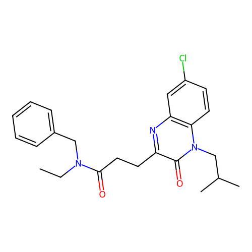 N-benzyl-3-(7-chloro-4-isobutyl-3-oxo-3,4-dihydroquinoxalin-2-yl)-N-ethylpropanamide structure
