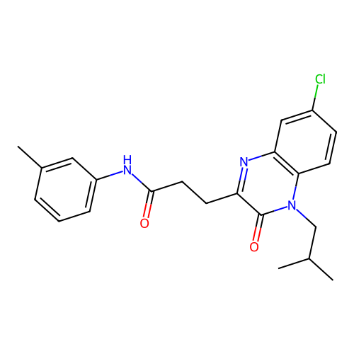 3-[7-chloro-4-(2-methylpropyl)-3-oxoquinoxalin-2-yl]-N-(3-methylphenyl)propanamide structure