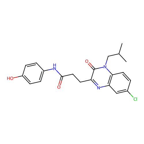 3-(7-chloro-4-isobutyl-3-oxo-3,4-dihydroquinoxalin-2-yl)-N-(4-hydroxyphenyl)propanamide structure