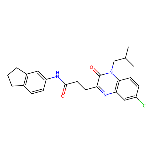 3-(7-chloro-4-isobutyl-3-oxo-3,4-dihydroquinoxalin-2-yl)-N-(2,3-dihydro-1H-inden-5-yl)propanamide structure