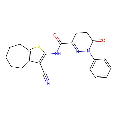 N-(3-cyano-5,6,7,8-tetrahydro-4H-cyclohepta[b]thiophen-2-yl)-6-oxo-1-phenyl-1,4,5,6-tetrahydropyridazine-3-carboxamide structure