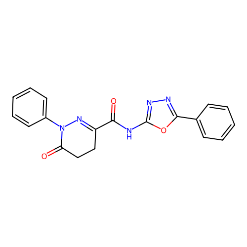 6-oxo-1-phenyl-N-(5-phenyl-1,3,4-oxadiazol-2-yl)-1,4,5,6-tetrahydropyridazine-3-carboxamide structure