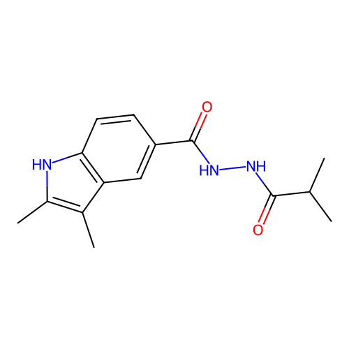 2,3-dimethyl-N'-(2-methylpropanoyl)-1H-indole-5-carbohydrazide structure