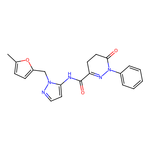N-(1-((5-methylfuran-2-yl)methyl)-1H-pyrazol-5-yl)-6-oxo-1-phenyl-1,4,5,6-tetrahydropyridazine-3-carboxamide structure