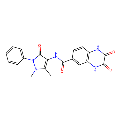 N-(1,5-dimethyl-3-oxo-2-phenyl-2,3-dihydro-1H-pyrazol-4-yl)-2,3-dioxo-1,2,3,4-tetrahydroquinoxaline-6-carboxamide structure