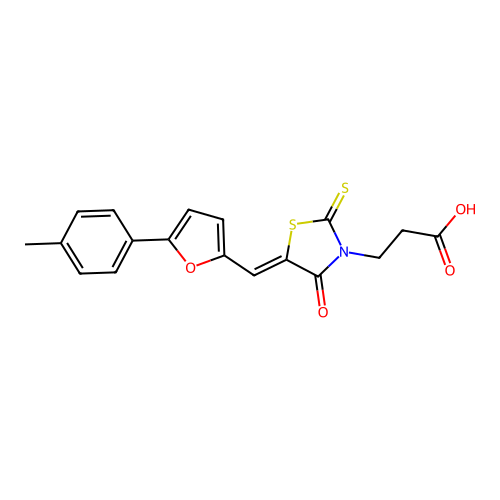 (Z)-3-(4-oxo-2-thioxo-5-((5-(p-tolyl)furan-2-yl)methylene)thiazolidin-3-yl)propanoic acid structure