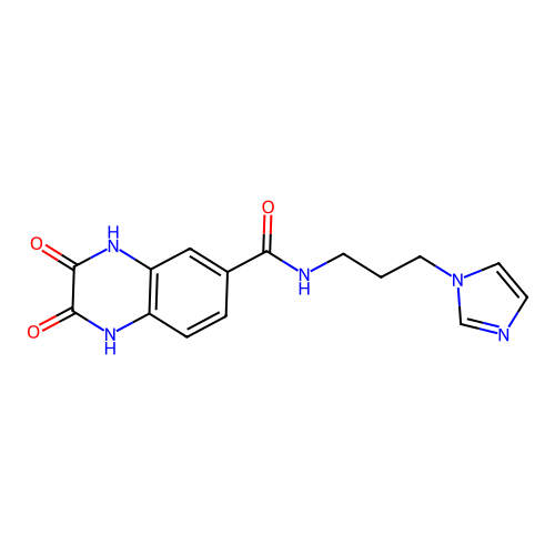 N-(3-imidazol-1-ylpropyl)-2,3-dioxo-1,4-dihydroquinoxaline-6-carboxamide structure