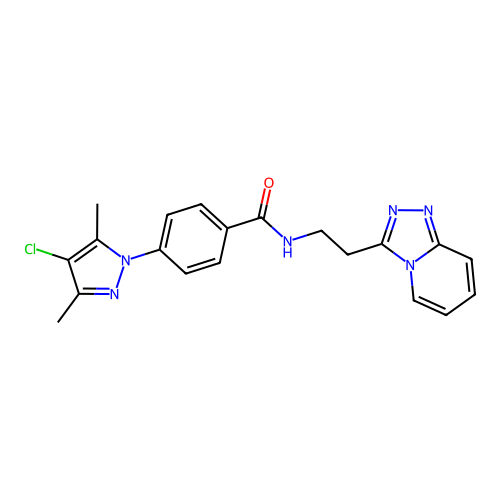 4-(4-chloro-3,5-dimethyl-1H-pyrazol-1-yl)-N-[2-([1,2,4]triazolo[4,3-a]pyridin-3-yl)ethyl]benzamide structure