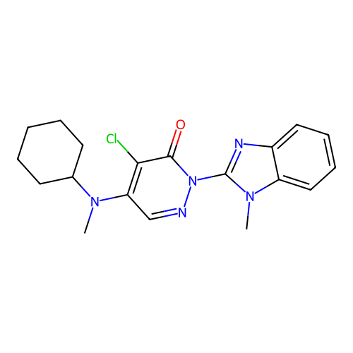 4-chloro-5-(cyclohexyl(methyl)amino)-2-(1-methyl-1H-benzo[d]imidazol-2-yl)pyridazin-3(2H)-one structure