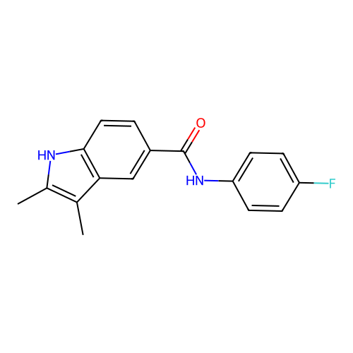 N-(4-fluorophenyl)-2,3-dimethyl-1H-indole-5-carboxamide structure
