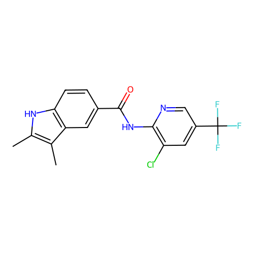 N-(3-chloro-5-(trifluoromethyl)pyridin-2-yl)-2,3-dimethyl-1H-indole-5-carboxamide structure
