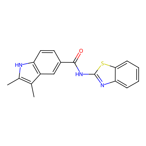 N-(1,3-benzothiazol-2-yl)-2,3-dimethyl-1H-indole-5-carboxamide structure