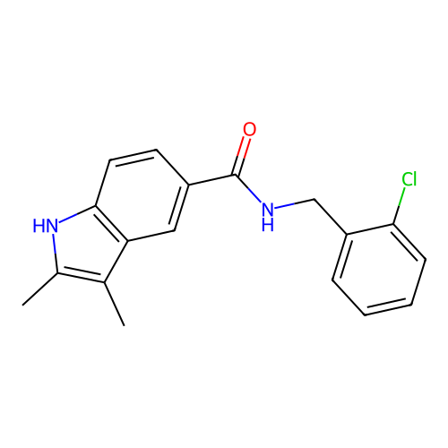 N-(2-chlorobenzyl)-2,3-dimethyl-1H-indole-5-carboxamide structure