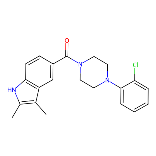 (4-(2-chlorophenyl)piperazin-1-yl)(2,3-dimethyl-1H-indol-5-yl)methanone structure