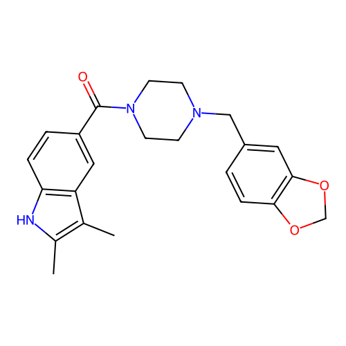 [4-(1,3-benzodioxol-5-ylmethyl)piperazin-1-yl](2,3-dimethyl-1H-indol-5-yl)methanone structure