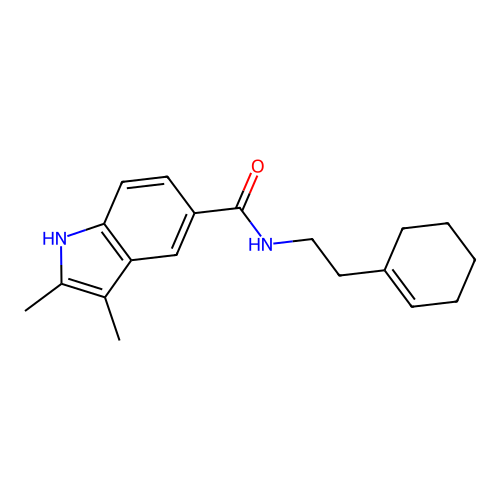 N-[2-(cyclohex-1-en-1-yl)ethyl]-2,3-dimethyl-1H-indole-5-carboxamide structure