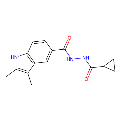 N'-(cyclopropylcarbonyl)-2,3-dimethyl-1H-indole-5-carbohydrazide structure