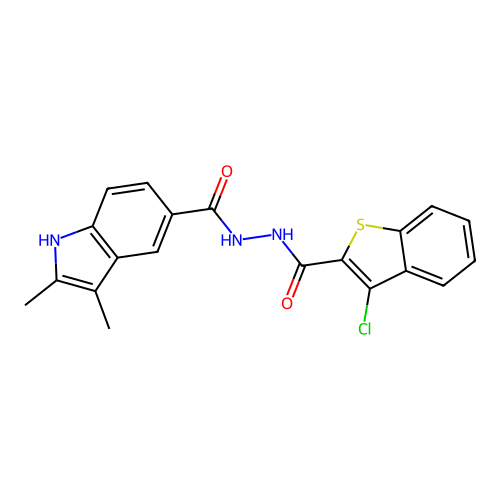 N'-[(3-chloro-1-benzothiophen-2-yl)carbonyl]-2,3-dimethyl-1H-indole-5-carbohydrazide structure