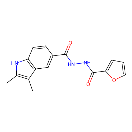 N'-(furan-2-carbonyl)-2,3-dimethyl-1H-indole-5-carbohydrazide structure