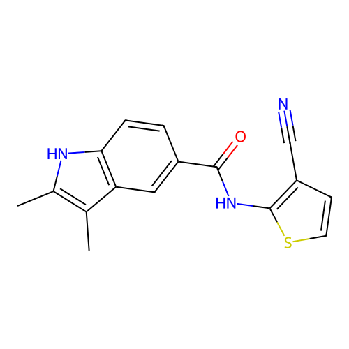 N-(3-cyanothiophen-2-yl)-2,3-dimethyl-1H-indole-5-carboxamide structure