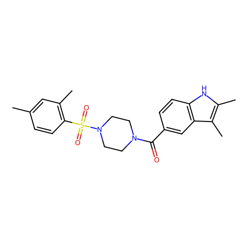 (2,3-dimethyl-1H-indol-5-yl)(4-((2,4-dimethylphenyl)sulfonyl)piperazin-1-yl)methanone structure