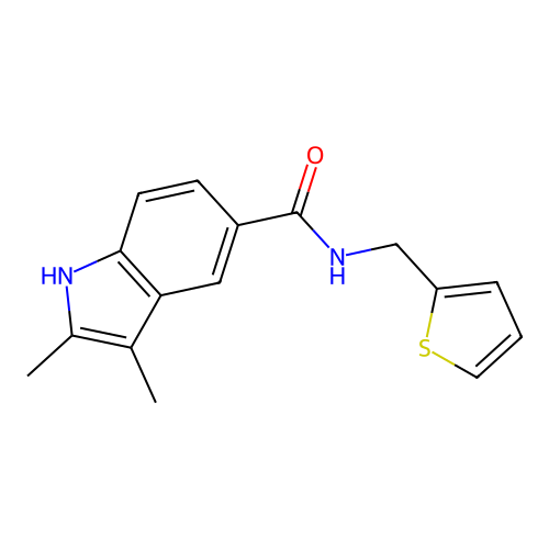 2,3-dimethyl-N-(thiophen-2-ylmethyl)-1H-indole-5-carboxamide structure