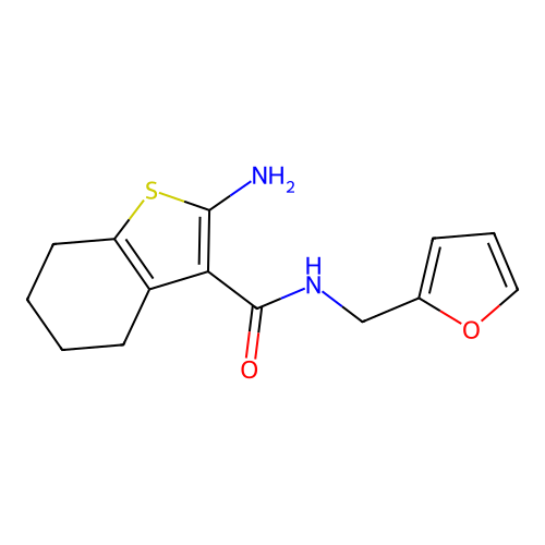 2-amino-N-(2-furylmethyl)-4,5,6,7-tetrahydro-1-benzothiophene-3-carboxamide structure