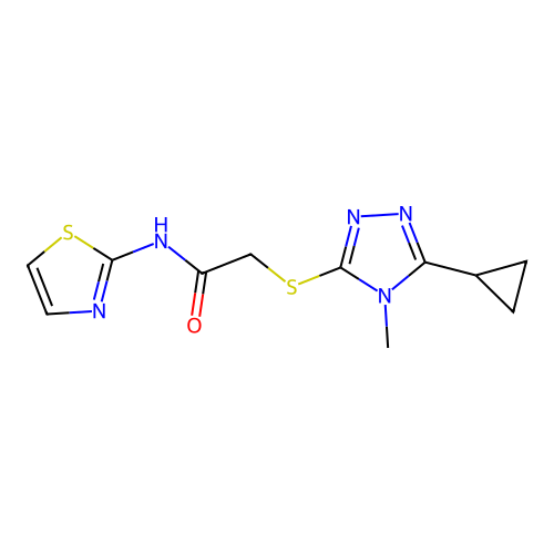 2-((5-Cyclopropyl-4-methyl-4H-1,2,4-triazol-3-yl)thio)-N-2-thiazolylacetamide structure